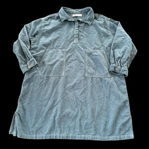Zara Girls size 9 Blue Corduroy Popover Shift Dress Oversized Cotton School